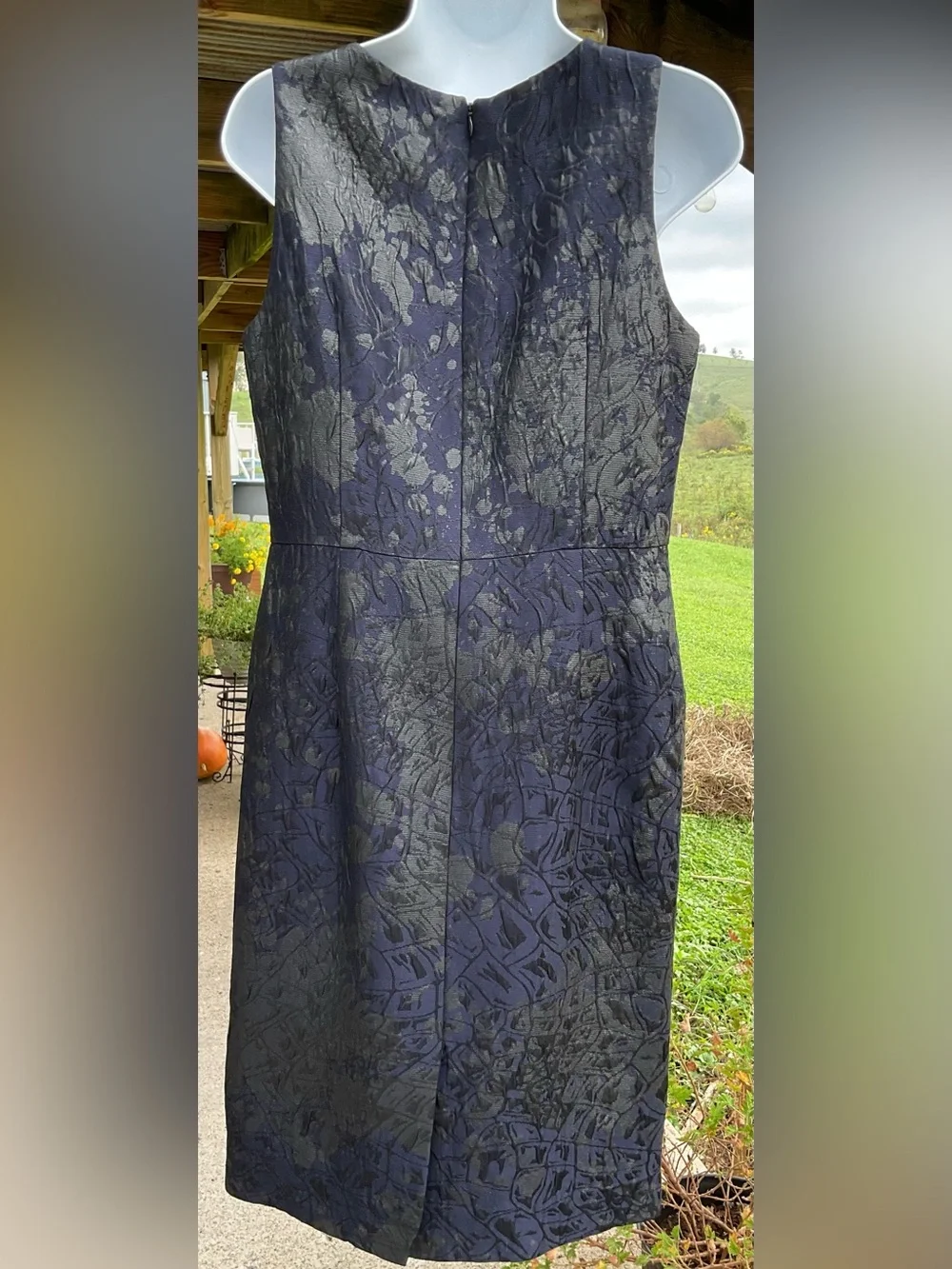Carlisle Size 6 Y2K Navy Metallic Brocade Dress Long Coat 2 Piece Formal Set